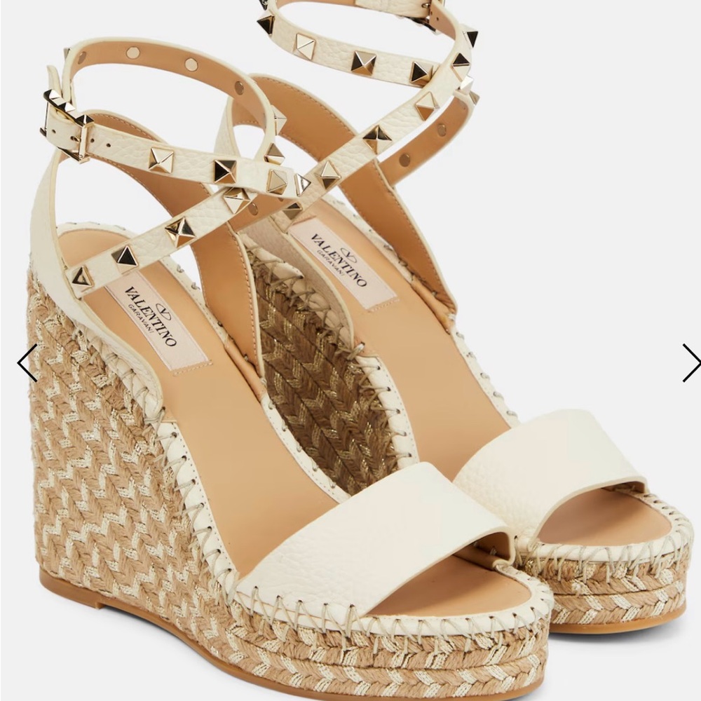 Valentino Cream Espadrille Wedges with Gold Studs